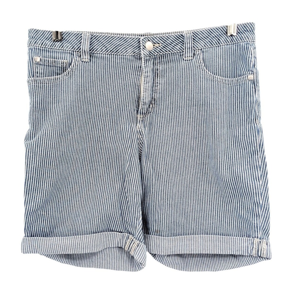 Croft & Barrow Striped‎ Denim Bermuda Shorts Blue White Stretch Mid Rise Size 6